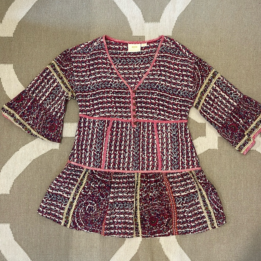 Anthropologie Maeve Lila Tiered Button Up Floral Pattern Swing Tunic Xs